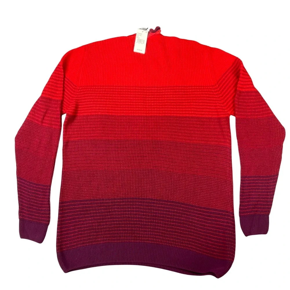 Saks Fifth Avenue Mens XXL Red Burgundy Ombre Waffle Knit Cotton Sweater Italy